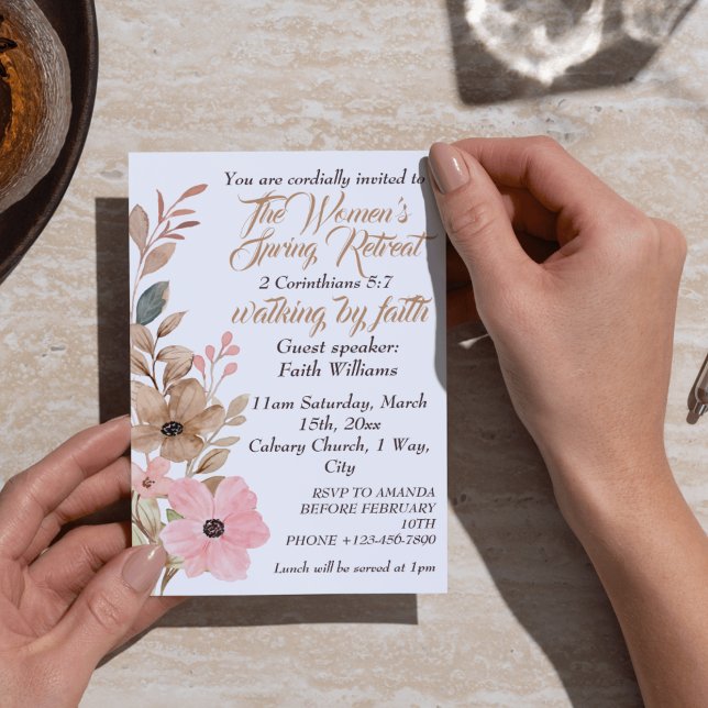 Convite Retiro de Primavera para Mulheres Rosa Floral Boho (Women's Spring Retreat Pink Floral Boho Christian Invitation
)