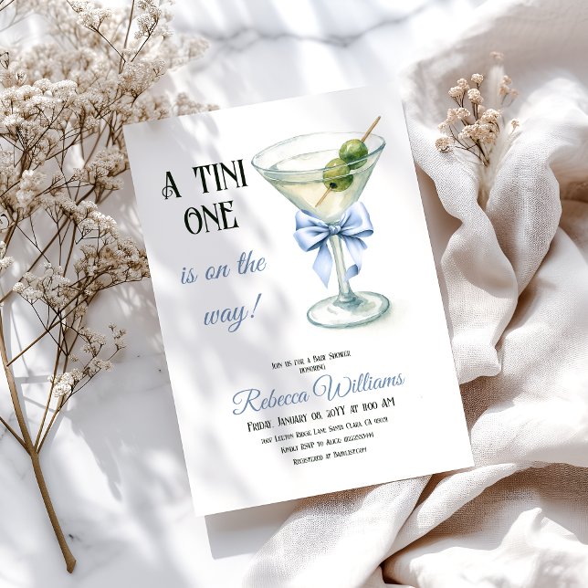 Convite Retrair Um Chá de fraldas Tini One Martini Blue Ar (Criador carregado)