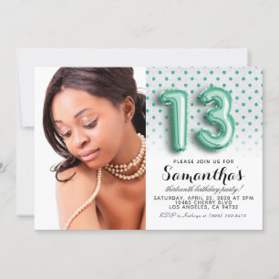 Convite Retrato de 13 Birthday Polkadot Glitter