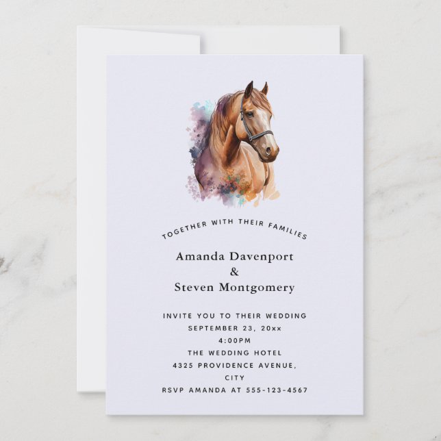 Convite Retrato de cabeça de cavalo marrom em casamento em (Frente)