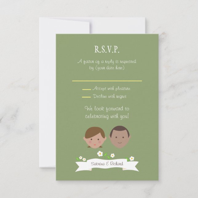 Convite Retrato de Casal de Desenho Animado Ilustrado Casa (Frente)