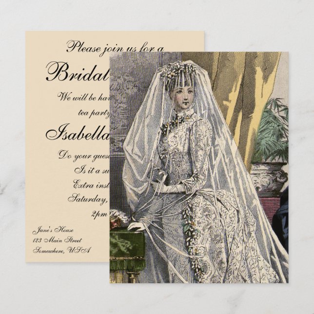 Convite Retrato de Casamento Antigo Chá de Noiva (Frente/Verso)