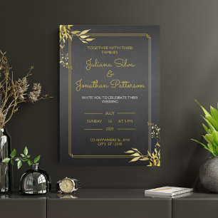 Convite Retrato de Casamento Vintage Elegante em Preto e D