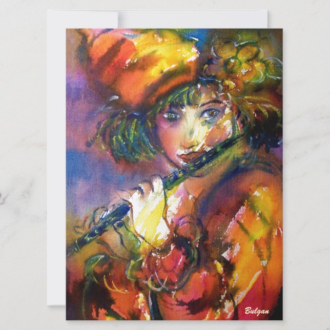 Convite RETRATO DE FLAUTISTA Máscara Veneziana Dourado Ama (Frente)