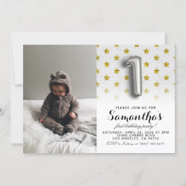 Convite Retrato de primeiro aniversario com brilho