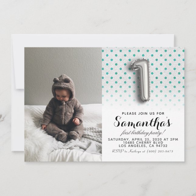 Convite Retrato de primeiro aniversario com brilho (Frente)