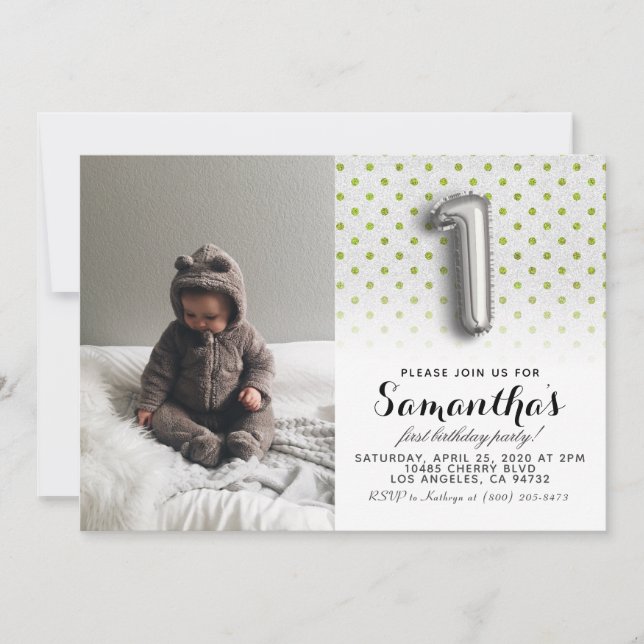 Convite Retrato de primeiro aniversario com brilho (Frente)