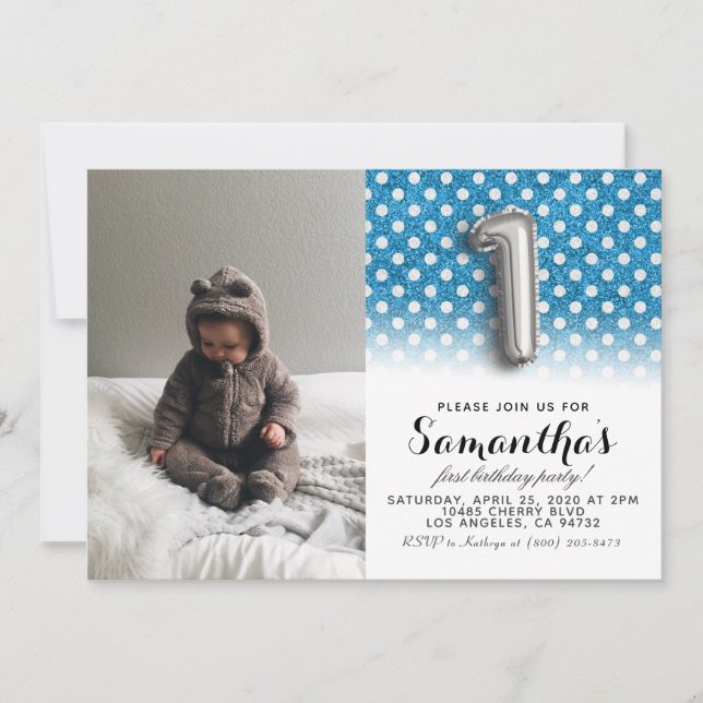 Convite Retrato de primeiro aniversario com brilho (Frente)