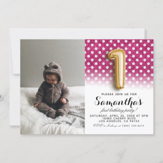 Convite Retrato de primeiro aniversario com brilho