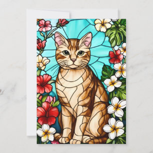 Convite Retrato Felino Artístico em Meio a Flores Tropicai