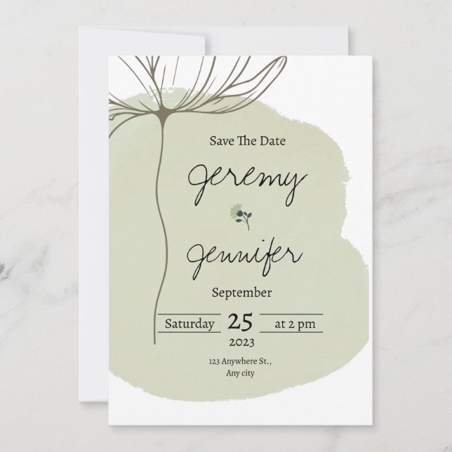 Convite Retrato Minimalista em Aquarela Verde (Frente)