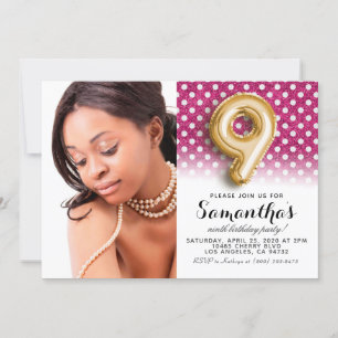 Convite Retrato Polkadot de 9º aniversário