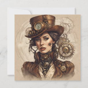 Convite Retrato vitoriano Steampunk de uma mulher