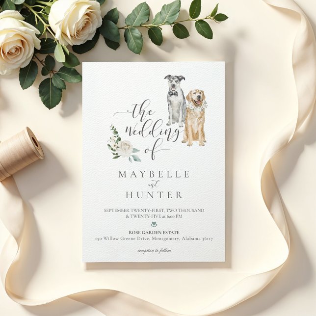 Convite Retriever de Ouro de Aquarela e Leopardo Catahoula (Watercolor Golden Retriever & Catahoula Leopard Invitation)