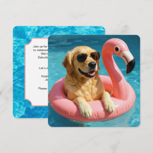 Convite Retriever De ouros Com Festa De Piscina Flamingo