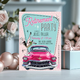 Convite Retro 1950s Glam Pink Vintage Car Retirement Party