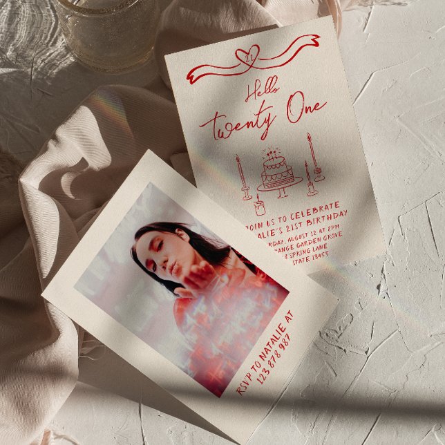 Convite Retro 21 ruas Bolo Alô Vinte e Uma Foto Aniversári (Criador carregado)