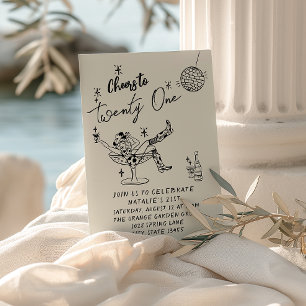 Convite Retro 21 ruas Desenhou Aniversário de Diversão Cos