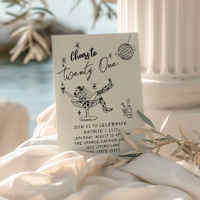 Convite Retro 21 ruas Desenhou Aniversário de Diversão Cos (Criador carregado)