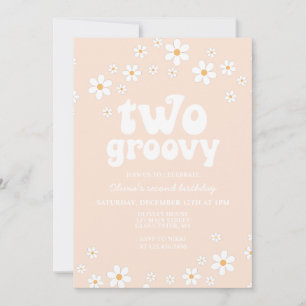 Convite Retro 2 Groovy daisy boho floral segundo aniversá