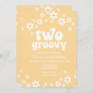 Convite Retro 2 Groovy daisy boho floral segundo aniversár