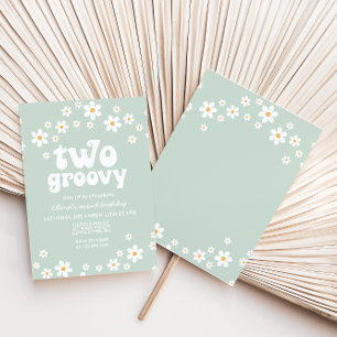 Convite Retro 2 Groovy daisy boho floral segundo aniversár