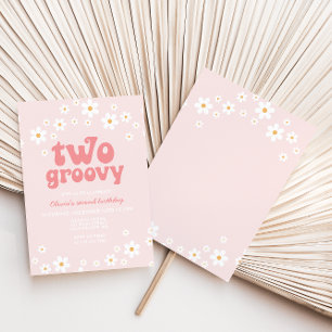 Convite Retro 2 Groovy daisy boho floral segundo aniversár