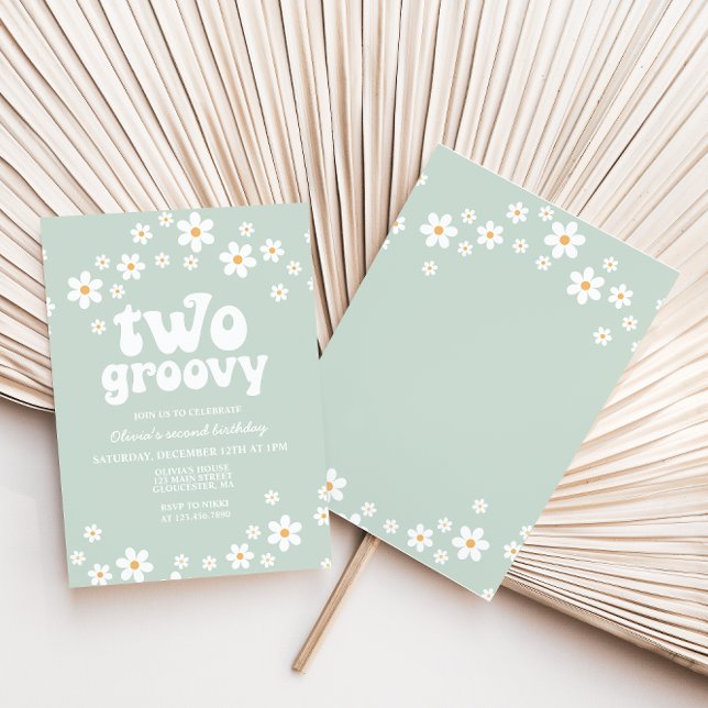 Convite Retro 2 Groovy daisy boho floral segundo aniversár (Criador carregado)