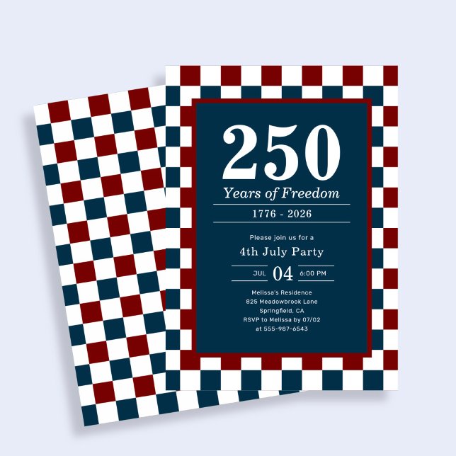 Convite Retro 4th of July 250 Years Party Checkered (Criador carregado)