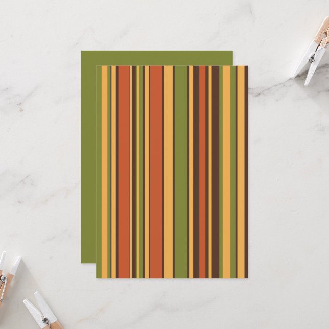 Convite Retro 50s 60s 70s Stripes Orange Avocado Brown (Frente/Verso In Situ)
