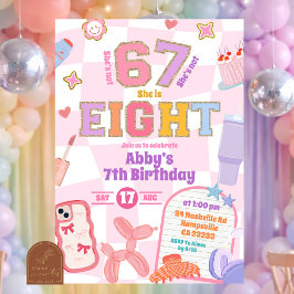 Convite Retro 67 Aesthetic Girl 8th Birthday Patch Party
