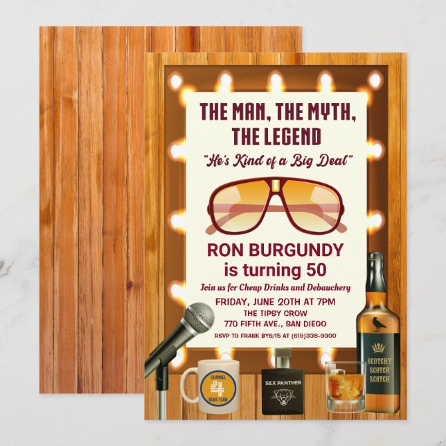 Convite Retro 70s - Festa de Bachelor de Aniversário Mascu (Frente/Verso)