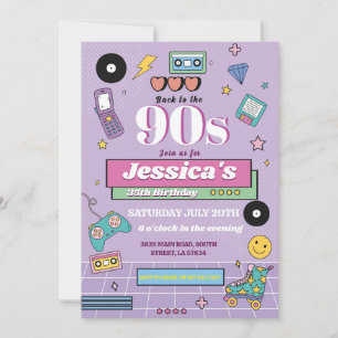 Convite Retro 90 Aniversário da década de 90 Partido das M