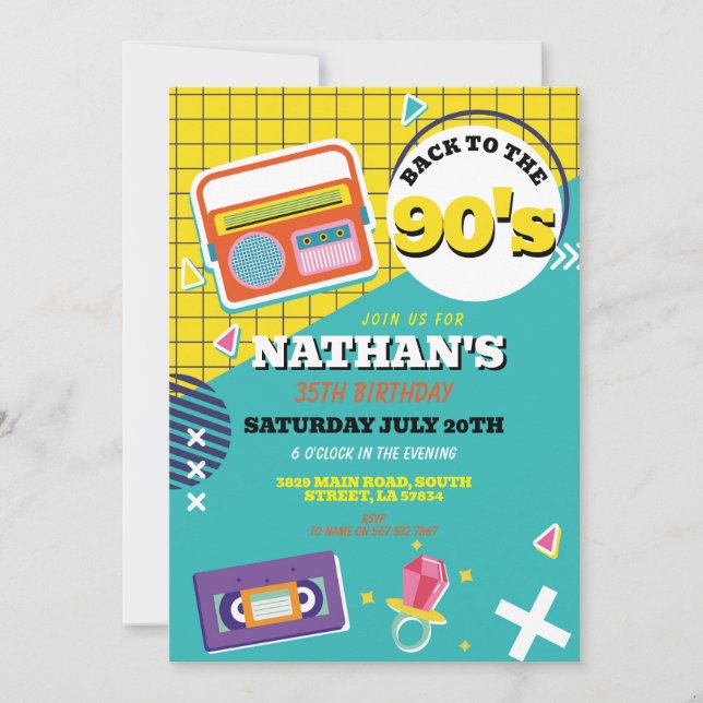 Convite Retro 90 Aniversário da década de 90 Partido das M (Frente)