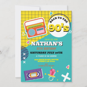 Convite Retro 90 Aniversário da década de 90 Partido das M
