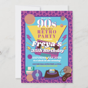 Convite Retro 90 Aniversário da década de 90 Partido das M
