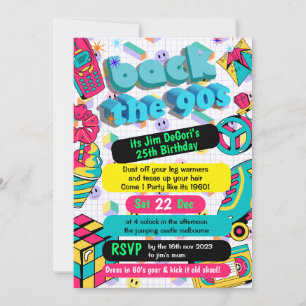 Convite Retro 90s Funky Neon Glow Disco Aniversário