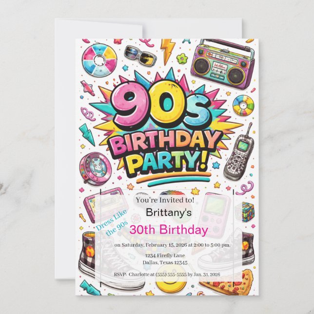 Convite Retro 90s Modern 30th Birthday (Frente)
