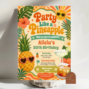 Convite Retro Abacaxi Margarita Verão Aniversário