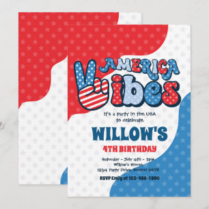 Convite Retro America Vibes 4 De Julho De Festa de anivers