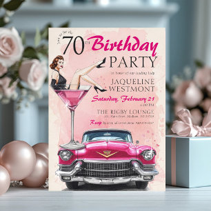 Convite Retro Anos 50 Rosa Glamour Hollywood 70º Aniversár