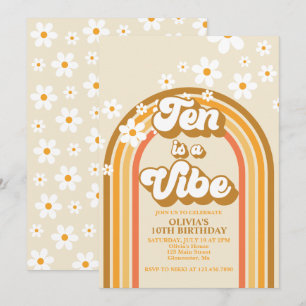Convite Retro Arco-Íris Dez é uma Vibração Groovy 10º Aniv