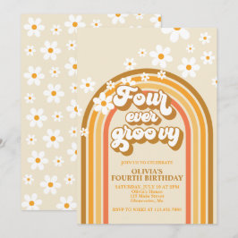 Convite Retro Arco-íris Quatro Sempre Groovy Aniversário d