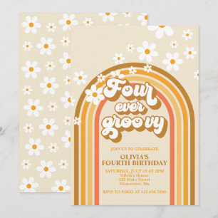 Convite Retro Arco-íris Quatro Sempre Groovy Aniversário d