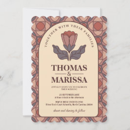 Convite Retro Art Deco Floral Wedding Invitation QR Code