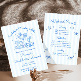 Convite Retro Azul Conchas Marinhas & Sininhos de Casament