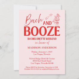 Convite Retro Bach e Bebida de Solteira Vermelho Rosa