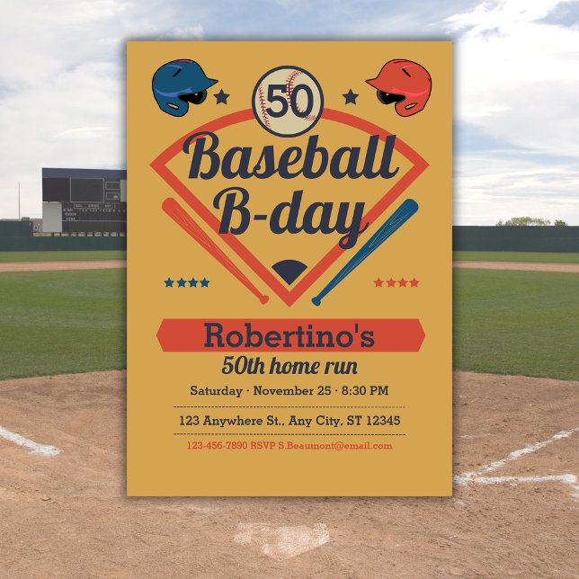 Convite Retro Baseball B-Day Men's 50th Birthday (Criador carregado)