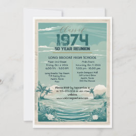 Convite Retro Beach 1974 50 Year Segundo grau Reunion
