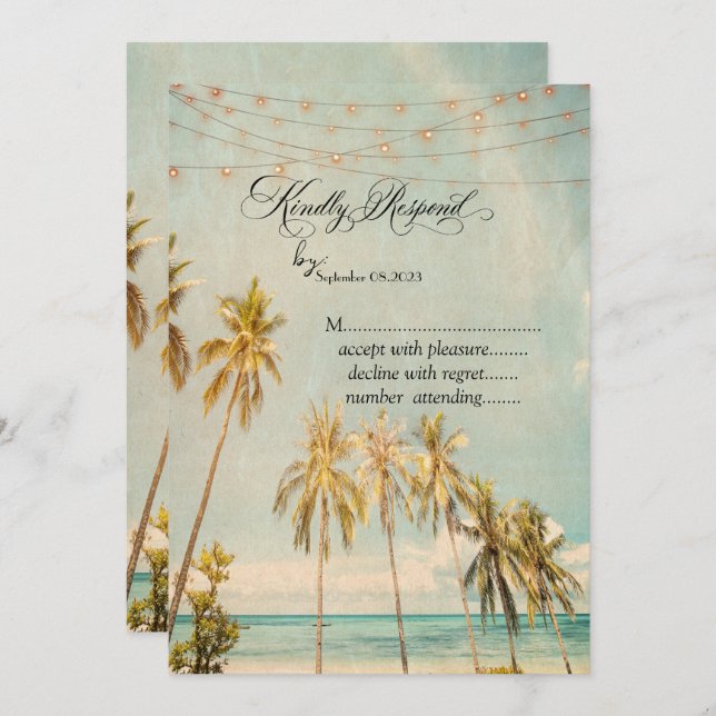 Convite Retro Beach Palms RSVP (Frente/Verso)